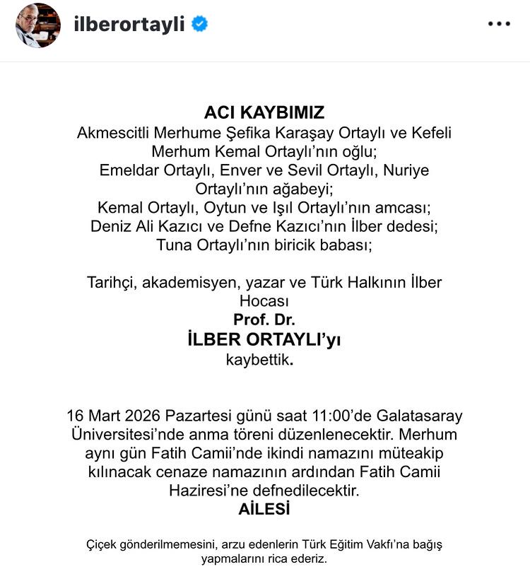 Kiymetli Büyüğümüz İlber Ortaylı Hocamızı Kaybettik